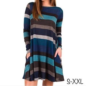 Comfy Striped Pocket Tunic Dress S-XXL